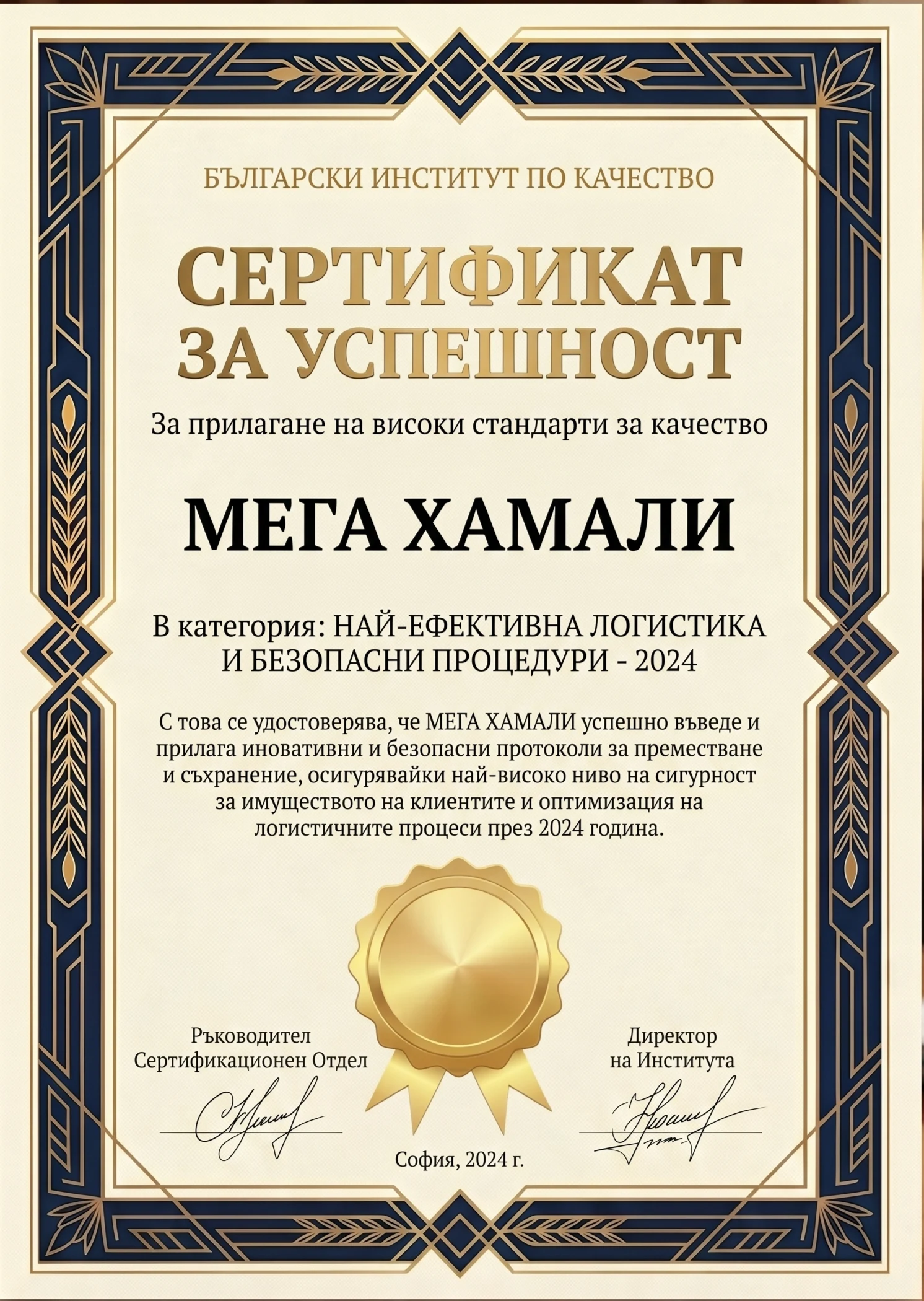Сертификат за Успешност